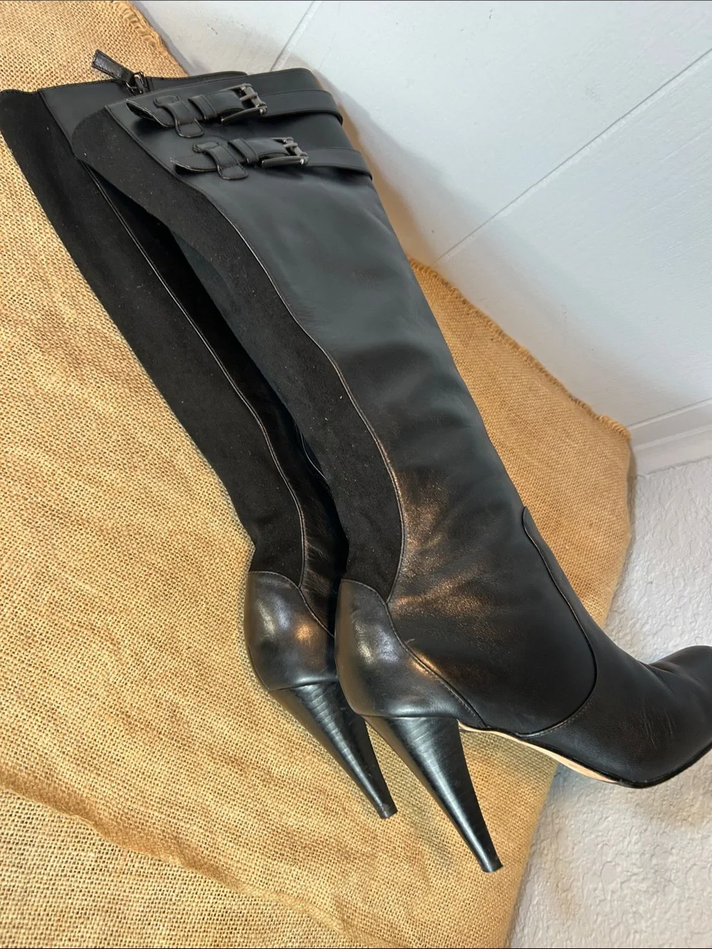 Cole Haan Nike Air Jalisa Tall Black Leather High Heel Boots
